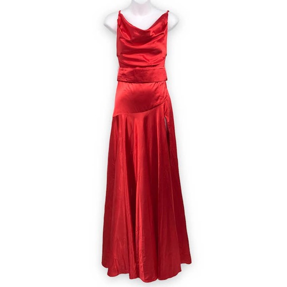 Bronx & Banco Dresses & Skirts - Bronx & Banco x Revolve Leo Maxi Dress XS Cowl Neck Satin Sleeveless Slit Snap
